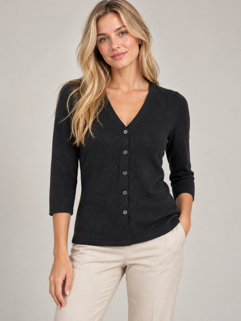 Lutz & Patmos Sweater Black Cashmere V-Neck Button Front XS #A6562
